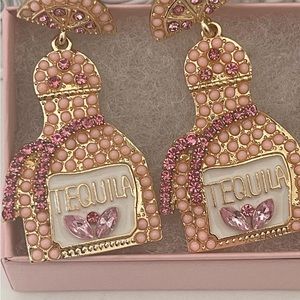 Pink Tequila Earrings with rhinestones
